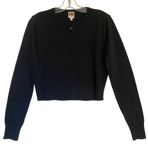 Isola Marras Cardigan L  Black Wool Knit Crop Designer Old Money Goth Whimsigoth - Picture 1 of 10